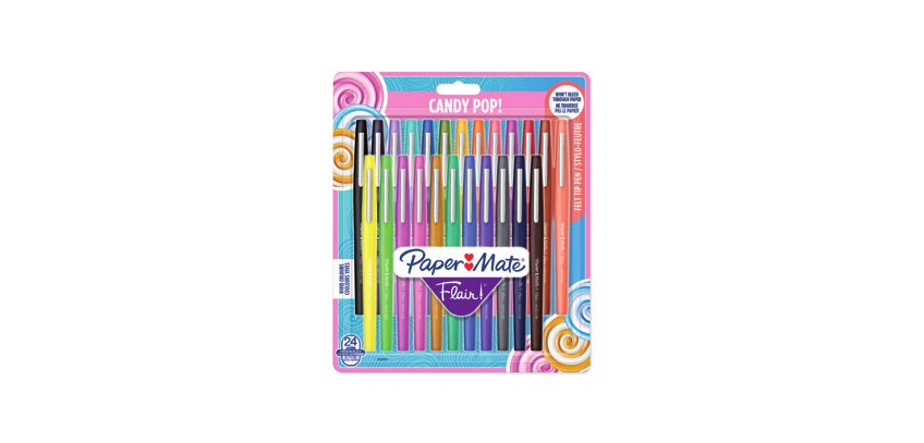 Stylo-feutre paper mate flair original pointe moyenne 1mm longue durée de vie pochette 24 coloris assortis candy pop