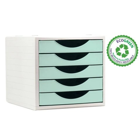 Module de classement archivo 2000 5 tiroirs coloris vert   pastel 270x340x260mm