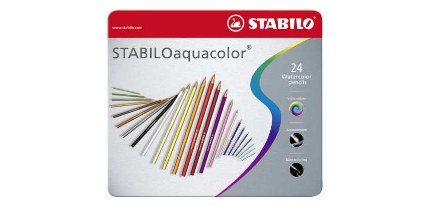 STABILO Matita colorata acquarellabile - STABILOaquacolor - Scatola in Metallo da 24 colori assortiti