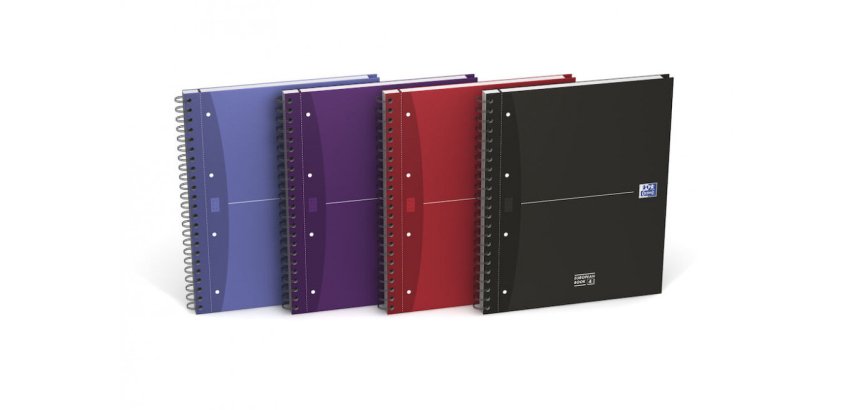 Cahier Oxford Europeanbook office Essentials A4+ grands carreaux Seyès 240 pages reliure spirale couverture carte coloris assortis