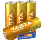 Varta Longlife, Batteria Alcalina, AA, Mignon LR6, 1.5V, Blister da 4, Made in Germany