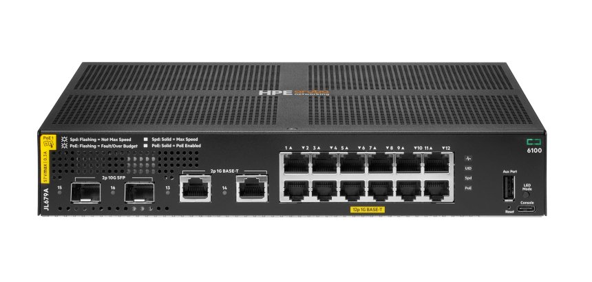 HPE Aruba Networking CX 6100 12G Class4 PoE 2G/2SFP+ 139W Switch
