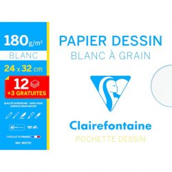 Papier dessin clairefontaine à grain 180g 24x32cm pochette de 15u lot 30 pochettes