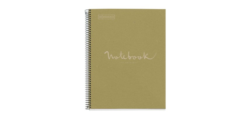 Notebook Eco Emotions, Carton recyclé, A4, quadrillage 5x5 mm, 80 feuilles de 1 couleur, Miquelrius, Vert.
