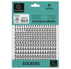 Pochette de chiffres adhésifs noirs 0-9 10 mm - Noir