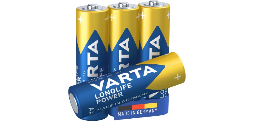 Varta Longlife Power, Batteria Alcalina, AA, Mignon, LR6, 1.5V, Blister da 4, Made in Germany