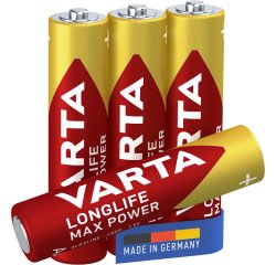Varta Longlife Max Power, Batteria Alcalina, AAA, Micro, LR03, 1.5V, Blister da 4, Made in Germany