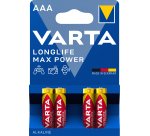 Varta Longlife Max Power, Batteria Alcalina, AAA, Micro, LR03, 1.5V, Blister da 4, Made in Germany