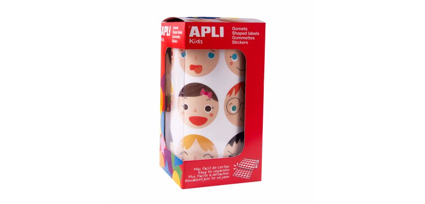 Gommette apli kids 33mm emotions assorties rouleau 380unites