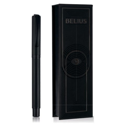 Roller belius turbo monochrome aluminium texture pointillee encre bleue coloris noir dans coffret cadeau