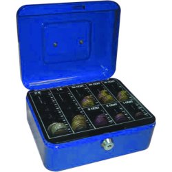 Caisse monnaie q-connect structure acier 0.8mm épaisseur plateau amovible espace billets 200x160x90mm coloris bleu