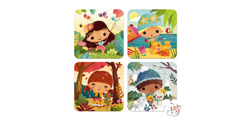 Puzzles progressifs janod les 4 saisons 4 puzzles de 6 9 12 et 16 pieces
