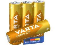 Varta Longlife, Batteria Alcalina, AA, Mignon LR6, 1.5V, Blister da 4, Made in Germany