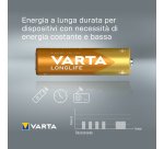 Varta Longlife, Batteria Alcalina, AA, Mignon LR6, 1.5V, Blister da 4, Made in Germany