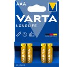 Varta Longlife, Batteria Alcalina, AAA, Micro, LR03, 1.5V, Blister da 4, Made in Germany