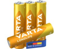 Varta Longlife, Batteria Alcalina, AAA, Micro, LR03, 1.5V, Blister da 4, Made in Germany