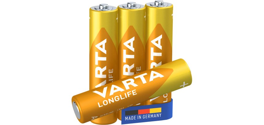 Varta Longlife, Batteria Alcalina, AAA, Micro, LR03, 1.5V, Blister da 4, Made in Germany