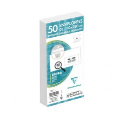 Paquet de 50 Enveloppes Blanches DL-110x220mm - Auto-Adhésives - 80g/m2 - Fenêtre Papier Cristal de 45x100 (position 20/20) - Blanc
