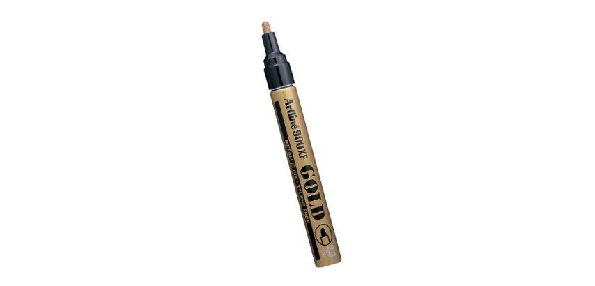 Marqueur artline permanent pointe moyenne conique 2.3mm tous supports corps métal encre pigmentée résiste eau couleur or
