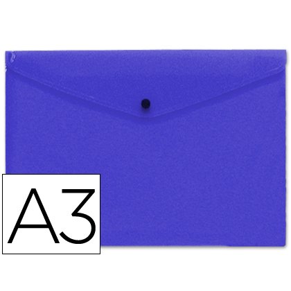 Pochette enveloppe liderpapel polypropylène 180 microns a3 420x297mm 50f fermeture bouton résistant transparent bleu