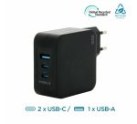 Mobilis Charger 100W 2USB C 1USBA GaN cable 100W Ordinateur portable, Smartphone, Tablette Noir Secteur Intérieure