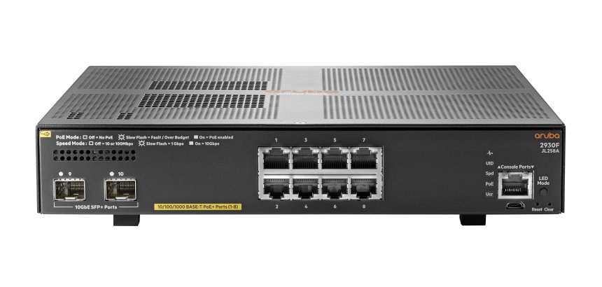 HPE Aruba Networking 2930F 8G PoE+ 2SFP+ Managed L3 Gigabit Ethernet (10/100/1000) Power over Ethernet (PoE) 1U Grey