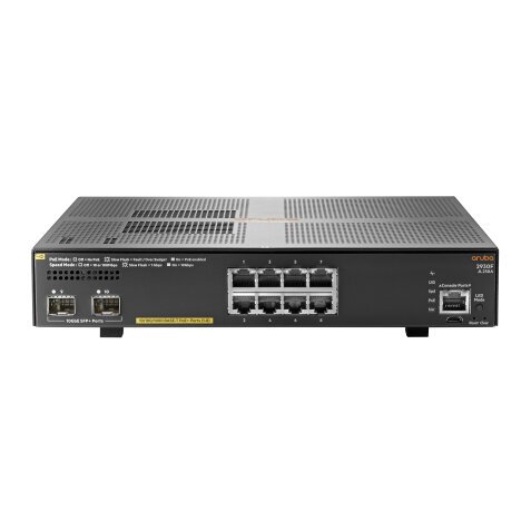 HPE Aruba Networking 2930F 8G PoE+ 2SFP+ Géré L3 Gigabit Ethernet (10/100/1000) Connexion Ethernet, supportant l'alimentation via ce port (PoE) 1U Gris