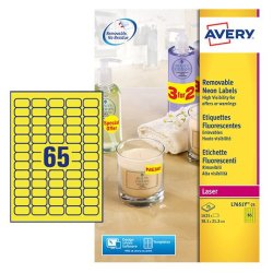Etiquette avery fluorescente laser jaune 38,1 x 21,2mm     boite de 1625