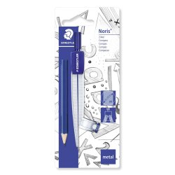 Compas scolaire avec attache-compas universelle et crayon graphite.