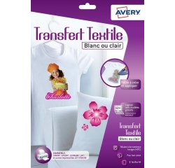 Transfert textile avery a4 jet d encre paquet de 8       coloris blanc ou clair