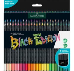 Crayon couleur faber-castell black edition bois noir       triangulaire ergonomique mine super soft boite 50 unites
