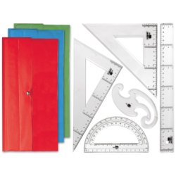 Set traçage liderpapel 5 pièces règle 30cm équerres 45/60 degrés 25cm rapporteur 180 degrés 15cm pistolet transparent