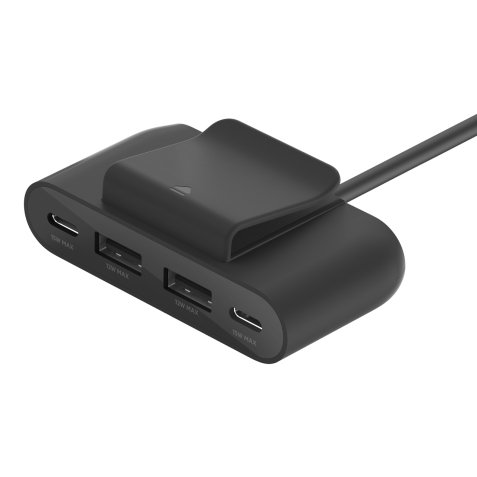 Adaptateur et convertisseur Belkin Hub 4 ports (2 USB-C et 2 USB-A) avec câble de 2 m - noir