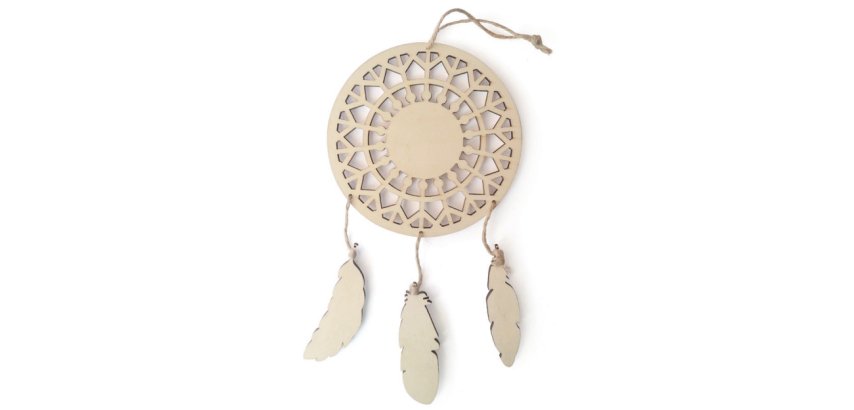 Attrape reves plumes graine creative bois 12,5x23,5xo,5   cm a decorer