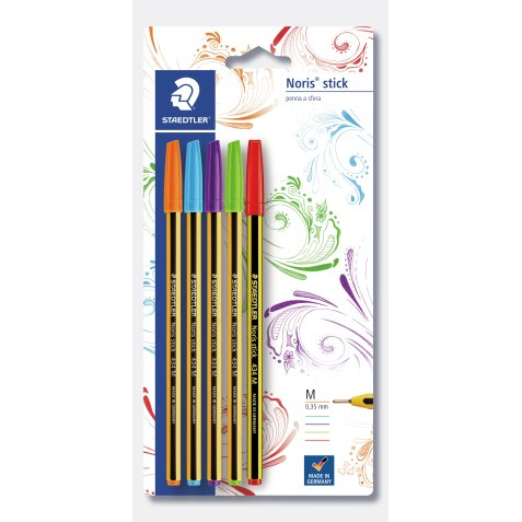 Staedtler Blister con 5 penne 1 rossa e 4 colori assortiti