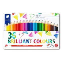 Crayon couleur staedtler ergosoft triangulaire 157 système anti-casse boîte métal couleurs assorties 36 unités