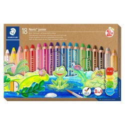 Crayon couleur staedtler noris junior 140 3-en-1 craie cire aquarellable             taille-crayon coloris