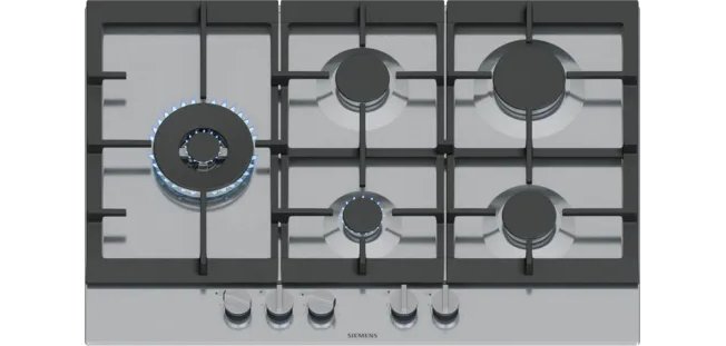 SIEMENS Plaque gaz EC7A5SI90, iQ500, 5 foyers, 75 cm, StepFlame