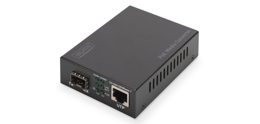 Digitus Convertitore multimediale Gigabit PoE, RJ45 / SFP, PSE