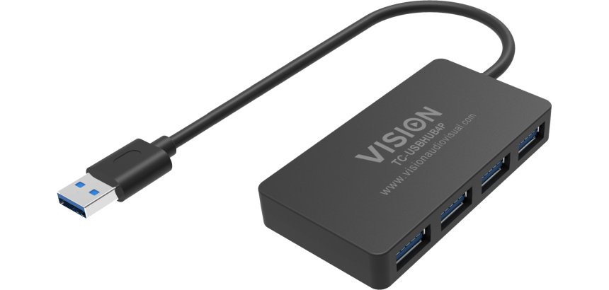 Vision TC-USBHUB4P hub & concentrateur USB 3.2 Gen 1 (3.1 Gen 1) Type-A 5 Mbit/s Noir