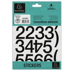 Pochette de chiffres adhésifs noirs 0-9 40 mm - Noir