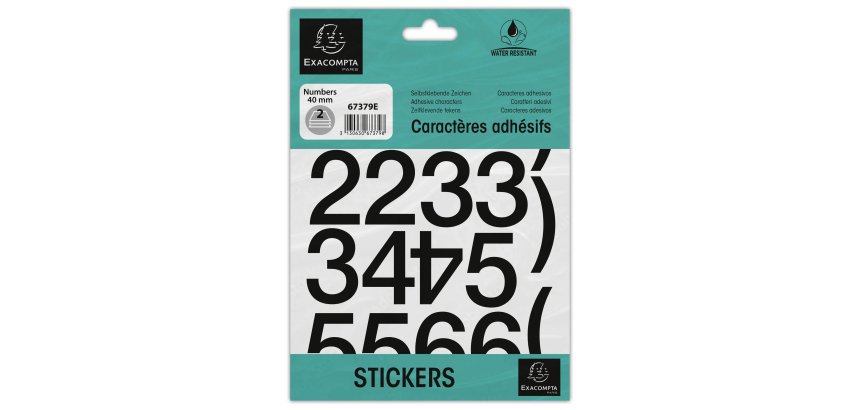 Pochette de chiffres adhésifs noirs 0-9 40 mm - Noir