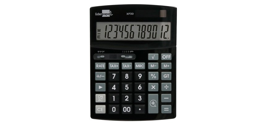 Calculadora liderpapel sobremesa xf30 12 digitos tasas solar y pilas color negro 190x140x30 mm