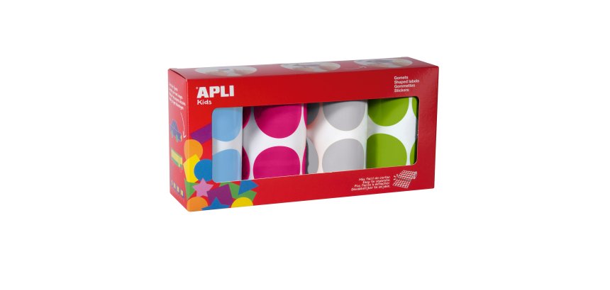 Gommette apli kids ronde 45mm coloris fun assortis 4        rouleaux 1416 unites