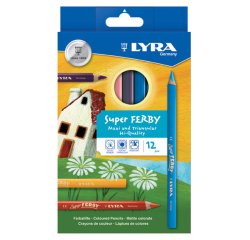 Etui crayons de couleur super ferby lyra forme triangulaire bois 12cm mine 6mm 12 unites  coloris assortis