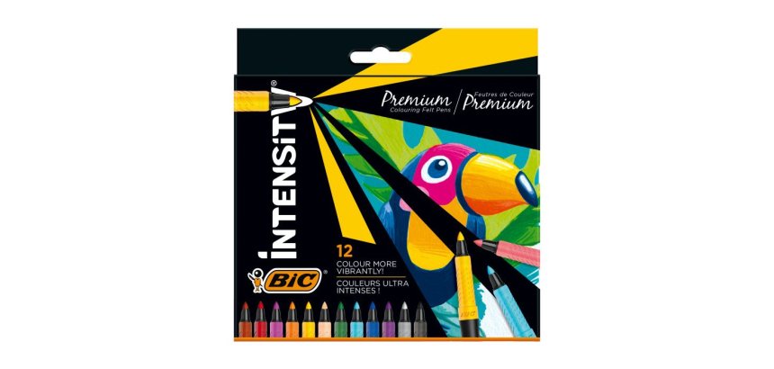 12 feutres bic corps noir grip caoutchouc capuchon      ventile couleur de l'encre