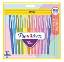 Feutre ecriture paper mate flair pastel pointe nylon     0,7mm bouchon ventile clip    metal blister 12 unites