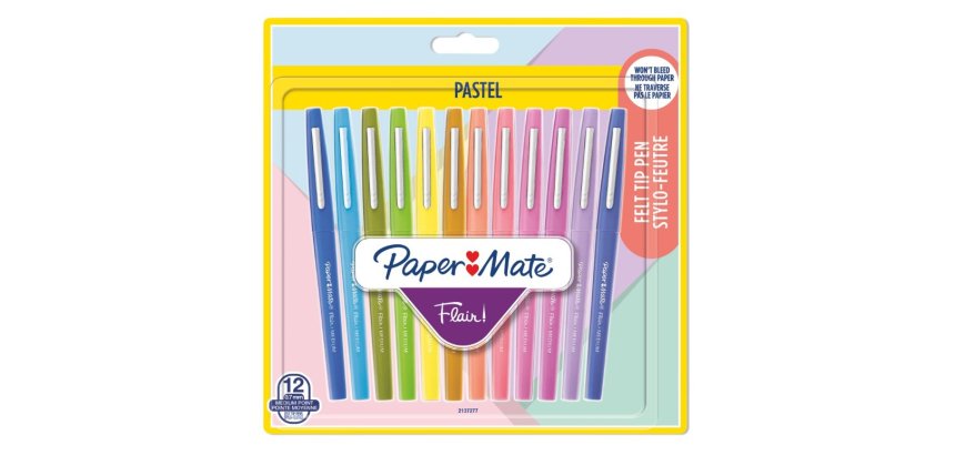 Feutre ecriture paper mate flair pastel pointe nylon     0,7mm bouchon ventile clip    metal blister 12 unites