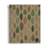Cahier carte spirale ECOFEUILLES 14,8x21cm 240 pages 80g recyclées 5x5. Coloris kraft à motifs