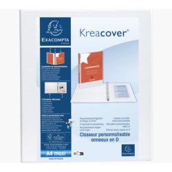 Classeur personnalisable KREACOVER 3 faces 4 anneaux Ø16 mm en D. En polypropylène Blanc.